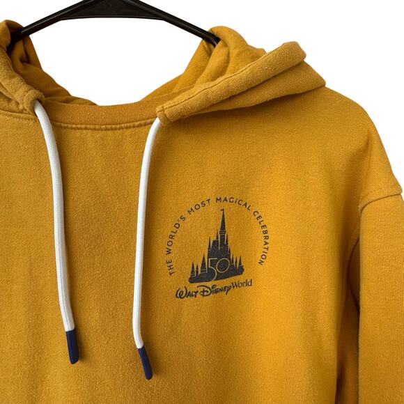 Disney World 50th Anniversary Hoodie Men’s L Unisex Yellow Mickey Castle 2021 - Picture 2 of 10